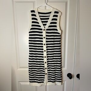 Black and White Striped Button-Down Knit Dress